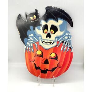 Vintage Eureka USA Halloween Die Cut Skeleton Pumpkin Decoration Double Sided